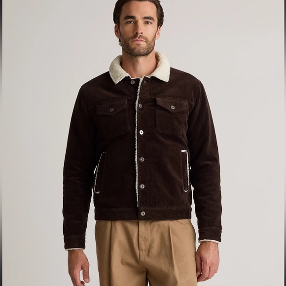 QUINCE Organic Stretch Corduroy Sherpa-Lined Trucker Jacket Espresso Size M NEW